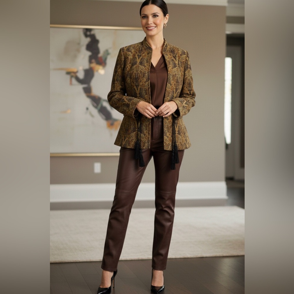 Gorgeous Andre’ Oliver Gold Paisley Brocade Blazer-4